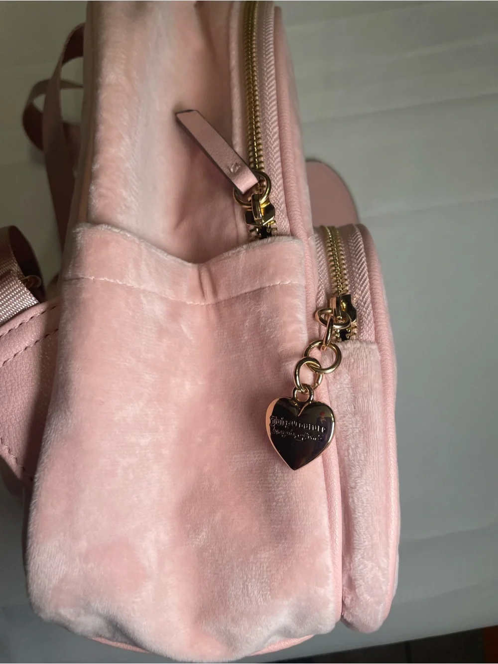 Juicy Couture Soft Pink Velvet  Mini Backpack with Heart Charm‎